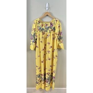 Anthony Richards Vtg XL‎ Yellow Floral Muumuu Dress Caftan Housecoat Pockets